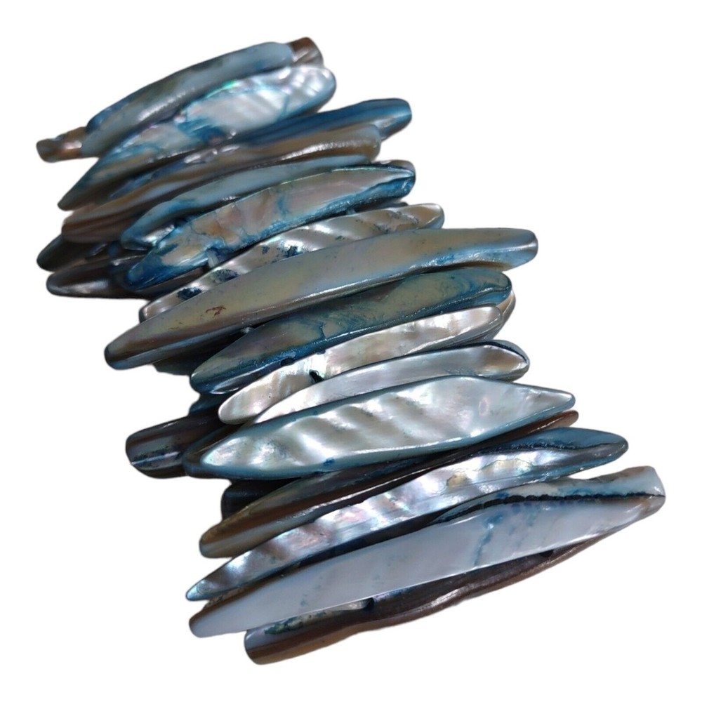 Abalone Blue Sea Shell Stretch 7" Bracelet